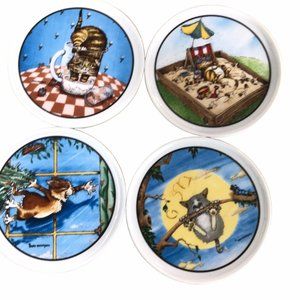 Gary Patterson Clay Design Drink Coasters Wild and Crazy Cats